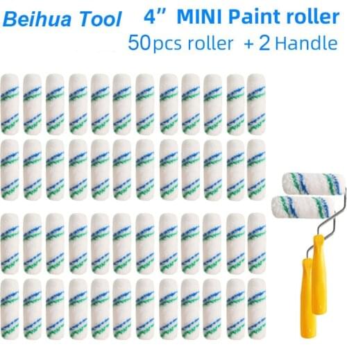 52pcs/set 4inch Paint roller brush 50PCS and 2handle Mini Roller for Wall Painting Handle Tools Paint Brush Corner Painting Tool