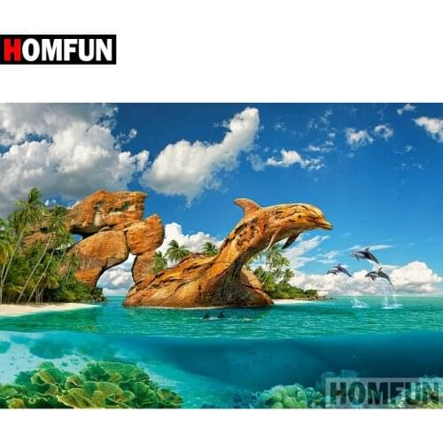 HOMFUN 5D DIY Diamond Painting Full Square/Round Drill "Ocean dolphins" Embroidery Cross Stitch gift Home Decor Gift A09383