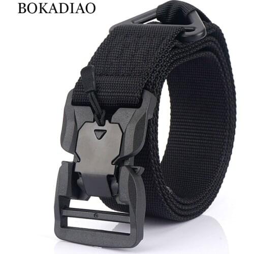BOKADIAO Army Military Combat man Canvas Belt Magnetic buckle Tactical Belts for men Nylon Outdoor Training Waistband male strap