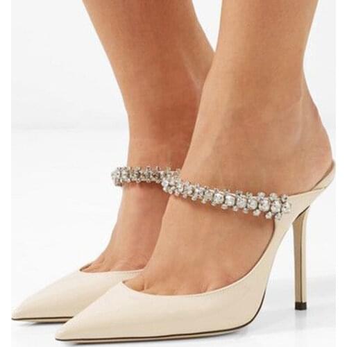 White Black Satin Crystals Stilettos Sandals Woman Pointy Toe High Thin Heels Ladies Wedding Shoes Large Size 33 36 Elegant 2019