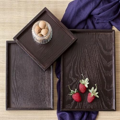 Black rectangular wooden tray Hotel solid wood tea dessert plate sauce dish soy sauce dish snack sushi dishes christmas plates