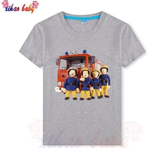Kids Clothes Firefighter Design Print Kids T Shirt Boys/Girls Short Sleeve Tops Childrens Funny Cartoon Custom Sweatshirt 3T-9T