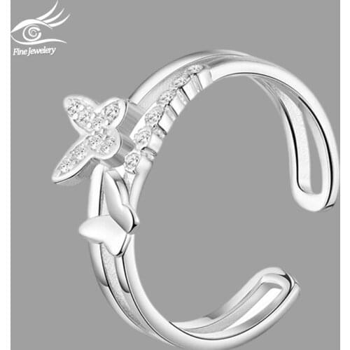 Elegant Open Sterling Silver Animal Butterfly Charms Rings for Women Girls Party CZ Crystal Rings Costume Jewelry anillos mujer