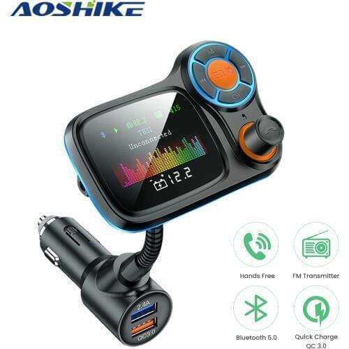 AOSHIKE FM Transmitter QC3.0 Aux Modulator Wireless Bluetooth Handsfree Car Kit Car Audio MP3 Player Lyrics Dual USB Car Charger