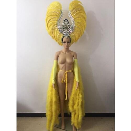 Carnival feather headwear for girls party dancing performance female clothes bow hair headdress dance feather headpiece costume