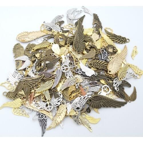 Hot sale metal wing mixed charm pendant antique bronze bracelet necklace handmade jewelry making wholesale DIY accessories