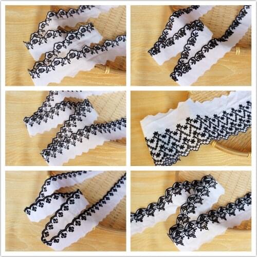 Cotton Cloth Black Off White Embroidery Lace Trim Rose Lace Fabric Sewing Accessories VQX145905