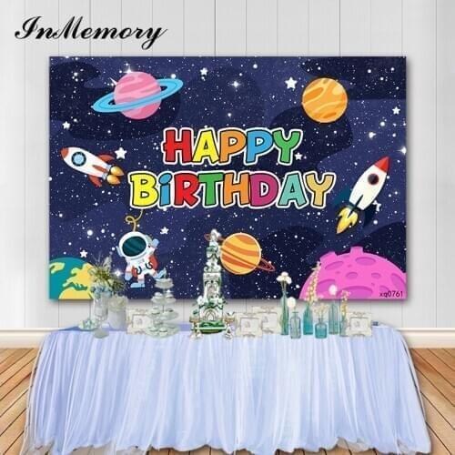 InMemory Cartoon Space Theme Background Child Birthday Party Decoration Spaceship Astronaut Custom Photo Backdrops Vinyl Banner