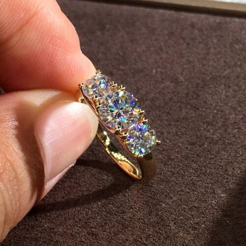 White Zircon Three Stone Ring Simple Fashion Crystal Round Ring Vintage Gold Color Wedding Rings For Women Luxury Bridal Jewelry