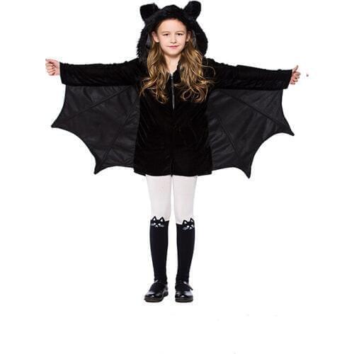Svitania Animal Infants Cute Black Bat Suit Baby Cartoon Fleece Hooded Young Children Cosplay Costume Romper Footware Outfits