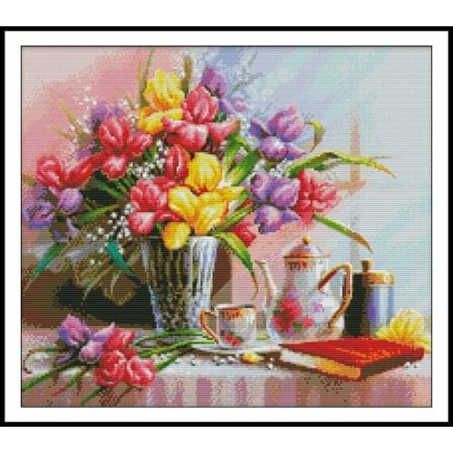 Beautiful Flowers Joy Sunday Stamped Cross Stitch Kits 14CT DIY Handmade Embroidery Set 11CT Count Printed Fabric Needlework Set