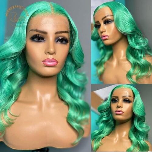Mint Green Lace Frontal Wigs Lime Green Pink Brown Wavy 13X4 Lace Front Wig 180% Density Colored Human Hair Wigs Body Wave Hiar