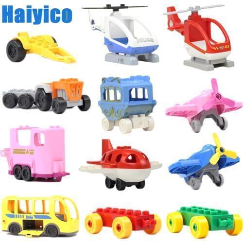 Traffic Car model big building blocks accessories compatible Duplos Vehicle Bricks aircraft bus Helicopter trailer child Toys