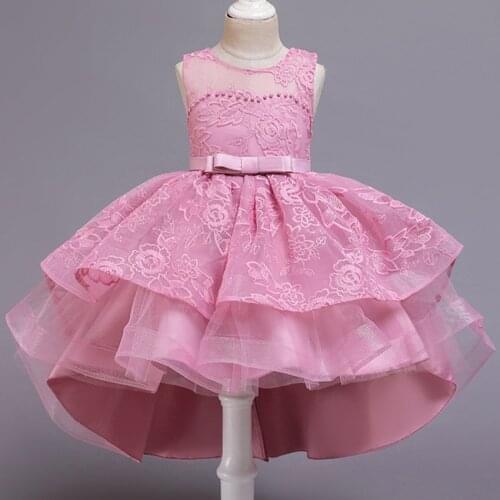 Fancy Lace Pageant Formal Evening Wedding Gown Tutu Princess Dress Flower Girls Children Clothing Kids Party For Girl Clothes