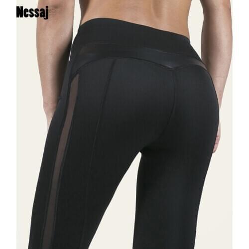 Nessaj Fitness High Waist Legging Women Workout Sexy Legginngs Femmle Mesh And PU Leather Fashion Patchwork Leggings Solid Pants