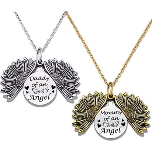 2020 New Sunflower Open Locket Pendant Necklace Antique Gold Silver Plated Mommy Of An Angel Necklaces Gifts For Mothers Fathers