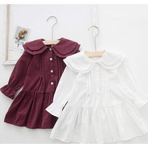 Autumn 2019 Kids Dresses for Girl Korean Peter Pan Collar Long Sleeves Princess Costume Toddler Baby Clothing Dress Girl Clothes