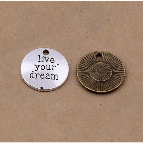 50pcs Letters Charms "Live Your Dream" 18*18mm Antique Bronze Pendants Vintage Jewelry Making DIY Handmade Craft