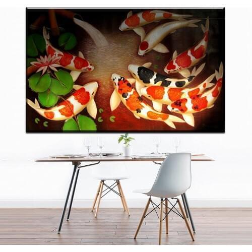 Koi Fish Wall Art Chinese Painting Wall Art on Canvas Home Decor Modern Wall Picture for Living Room