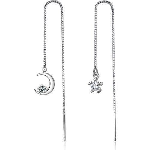 Star Moon Earrings for Girl Party Gifts 925 sterling silver AAA Zircon Long Dangle Earring Jewelry Christmas Gift Women