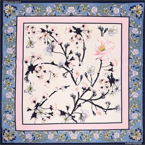 130cm Woman Scarf Shawl 100% Twill Silk Scarf Square Scarf Plum Tree Print Neckerchief Bandana Headband Hijab Scarves & Wraps