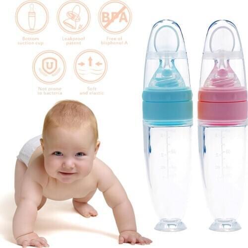 Infant Baby Squeezing Feeding Bottle Baby Silicone Baby Feeding Spoon Vegetable Fruit Feeding Spoon Rice Cereal Bottle Baby Dish
