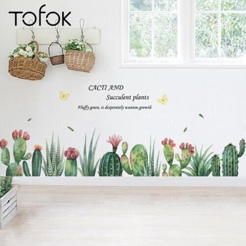 Tofok Fresh Green Cactus DIY Wall Sticker Pastoral Style Kids Room Bedroom Self-adhesive Decoration Nursery Dorm Mural Decal