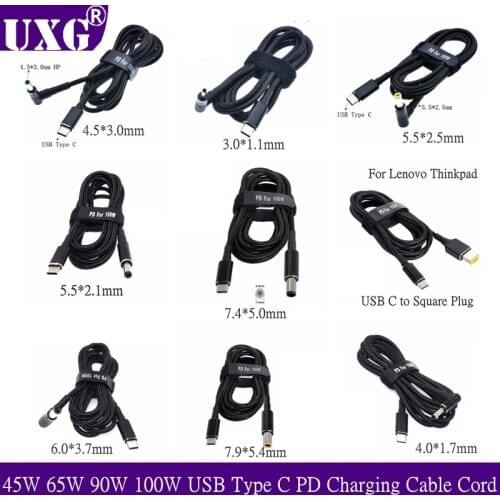 45W 65W 90W 100W USB Type C PD Charging Cable Cord USB C Plug Converter to Laptop Power Adapter Connector for Universal Laptops