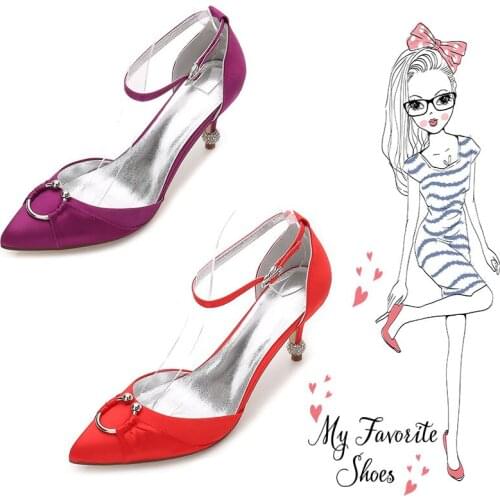 Marhermoso Women Shoes Ankle Strap Evening Shoes Bride Reception Pums Satin Wedding Hight Heel Pointed Toe Ladies Casual Shoes