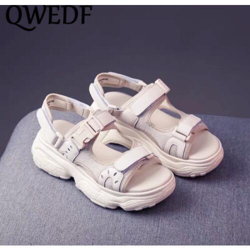 QWEDF Women Sandals 2019 Summer Shoes Platform Ladies Flat Woman Summer Shoes Chunky Zapatos Chaussures Sandales Femme SQ-49