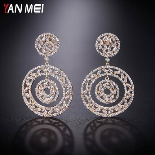YANMEI CZ Hollow Circle Stud Earrings For Women Double Circular Earring sumptuous Brincos Fashion Accessories YME9030