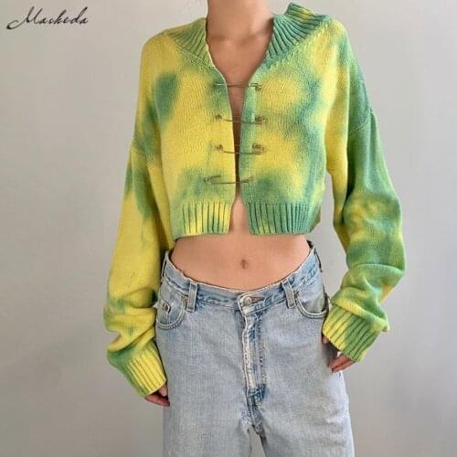 Macheda Autumn Winter Knit Cardigans Sweaters Women Long Sleeve V Neck Loose Knitwear Fashion Paper Clip Tops Outerwear Lady New