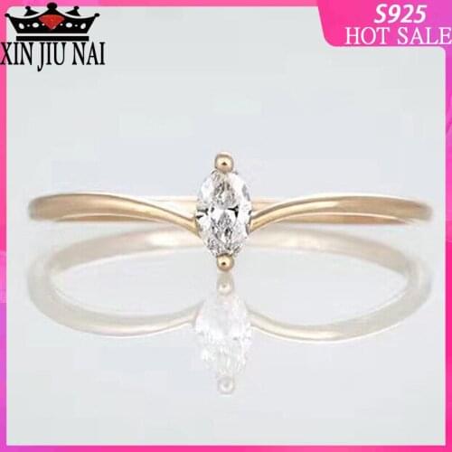 925 sterling silver K golden horse eye shape zircon CZ simple nifty Crown modeling womens simulation V bar ring