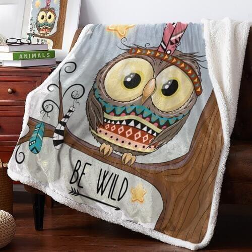 Winter Cashmere Blanket Cartoon Owl Bedspread Bed Cover Blankets Flannel Fleece Throw Cover Microfiber All-Season Breathable Rev
