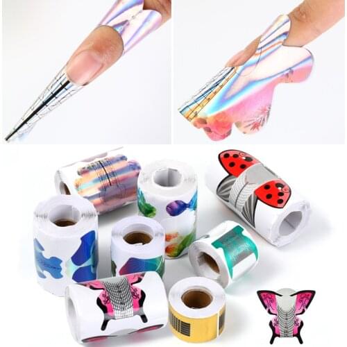 100pcs Nail Extension Forms Stickers Holder for Gel Acrylic Tips Self Adhesive 24 Designs Nails Art DIY Guide Forms Tools