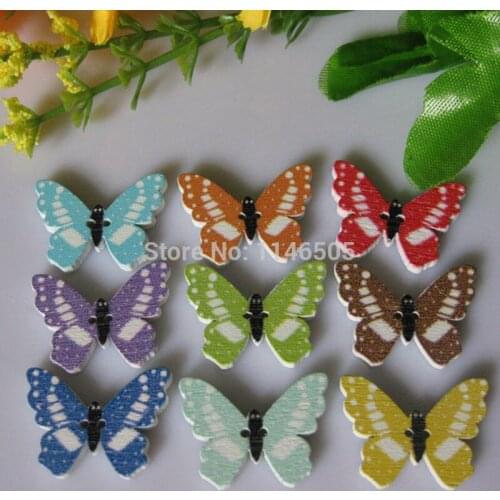 150pcs/lot Mixed Butterfly Buttons good Wooden Cartoon bulk Buttons Sewing Wood Buttons For craft Scrapbooking accessories