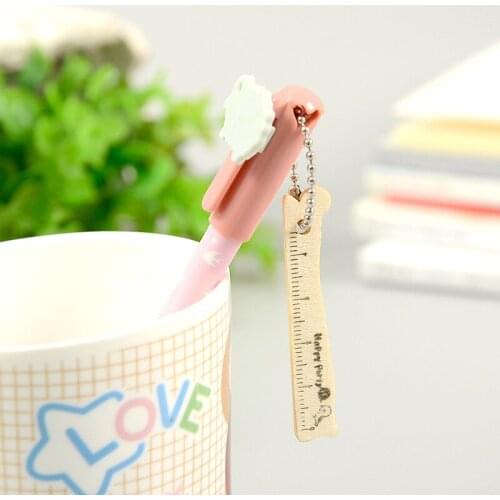 20 Pcs Creative Stationery Small Wooden Ruler Pendant Cute Animal Shape Sheep Deer Black Gel Pen Kawaii School Supplies