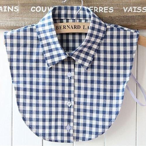 2017 Shirt Fake Collar Lapel Shirt Fake False turn down Choker Newly Design Hot blue white grid shirt Women White Lace Flower
