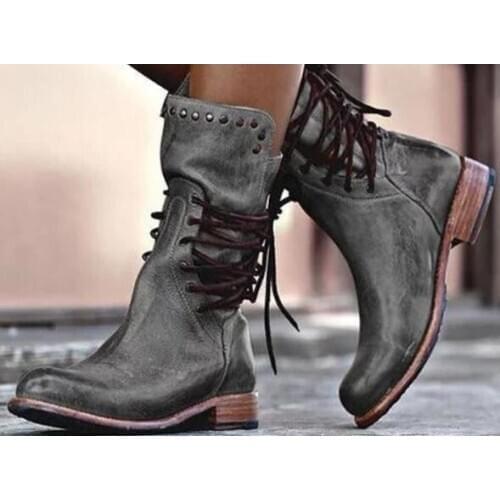 2020 Women Mid-Calf Boots Winter Warm Punk Boots Side Zipper Boots Outdoor Non-Slip Boots Knitted Patchwork Ladies Booties