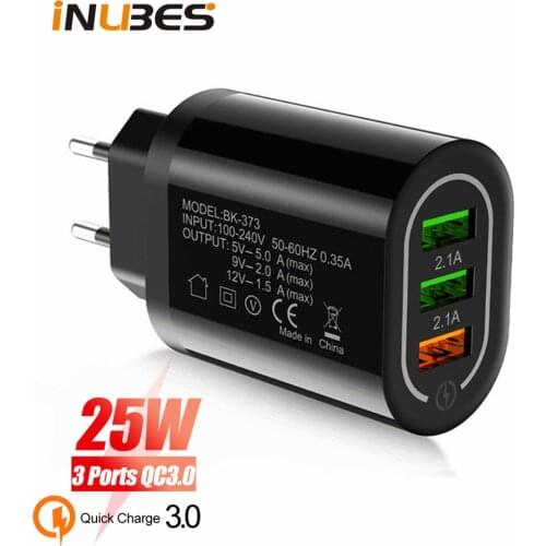 25W 3 Ports QC 3.0 Quick Charge USB Charger Mobile Phone Wall Chargers Fast Charging Adapter For Samsung Xiaomi Huawei EU US UK