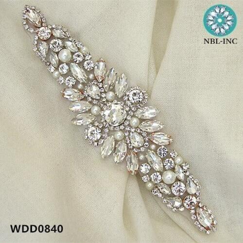 30PCS )Wholesale bridal hand beaded sewing crystal rhinestone applique iron on for wedding dresses WDD0840