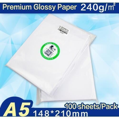 A5 photo paper 240gsm Premium Glossy inkjet paper( 148x210mm) 100 sheets/pack 5R 4R