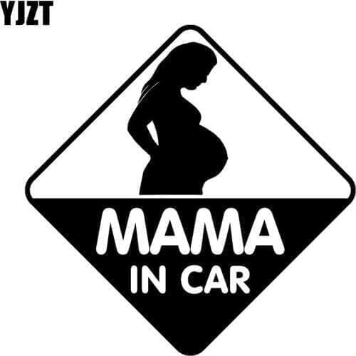 YJZT 14CM*14CM MAMA IN CAR PREGNANT ON BOARD STICKER DECAL BABY CHILD CAR Black/Silver C10-00078