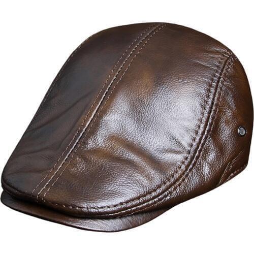 2020 Genuine Leather Windproof Duckbill Berets Man Cap Cowhide Gorras Black Ear Protection Casquette Hats For Male Drake Boina