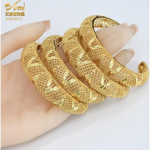 24K Spain Bangle 4Pcs/Set Bracelet Ethiopian Bride Gold Color Bangles For Women African Middle East Dubai Wedding Jewelry 2021