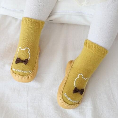 Baby Shoes Leather Socks for Children Cartoon Antiskid Toddler Floor Socks Combed Cotton Firstwalker