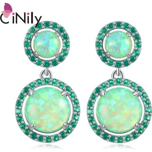 CiNily Blue & White & Green Fire Opal Long Earrings Silver Plated Round Filled Earring With Stone Luxury Large Jewelry Woman