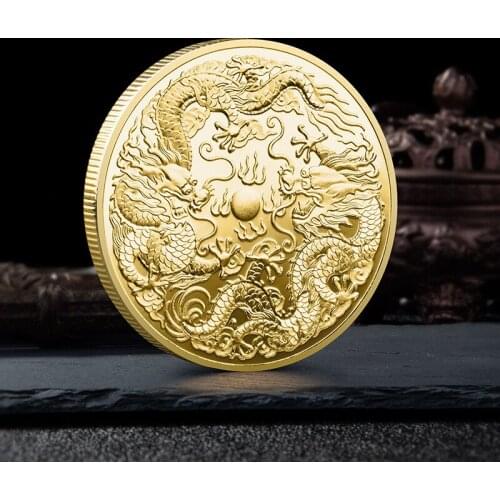 Double Dragon Play Beads Serpent Silver and Gold Plated 40mm Collectible Souvenir Specie Chinese Traditions Commemorative Coins