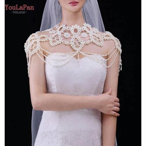 YouLaPan G09 Elegant Pearl Chain Shawl Cape for Bridal Shawl for Wedding Dress Women Party Beaded Gorgeous Wedding Accessories