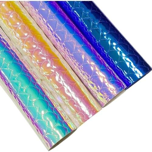 3D Heart Shape Pattern Embossed PU Holographic Metallic Dichroic Faux Leather Fabric Sheet for Shoe/Bag/Handbag/Craft